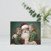 Vintager Weihnachtsmann und Kinder Feiertagspostkarte (Stehend Vorderseite)