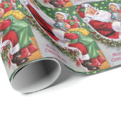 Vintager Weihnachtsmann und Kinder geflieste Party Geschenkpapier (Rolleneckpunkt)