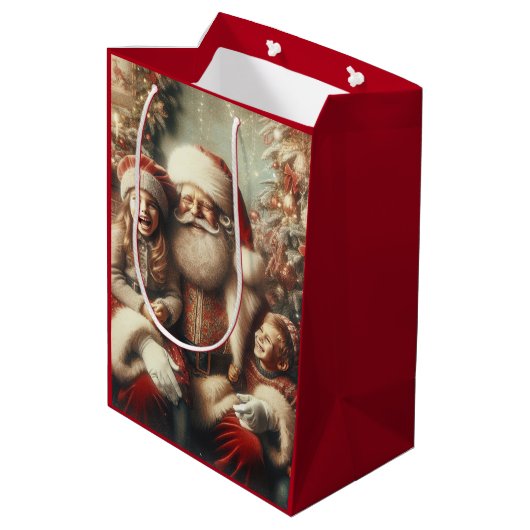 Vintager Weihnachtsmann und Kinder Mittlere Geschenktüte (Rückseite Schrägansicht)