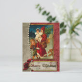 Vintager Weihnachtsmann und Kinder Postkarte (Stehend Vorderseite)