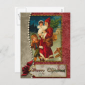 Vintager Weihnachtsmann und Kinder Postkarte (Vorne/Hinten)