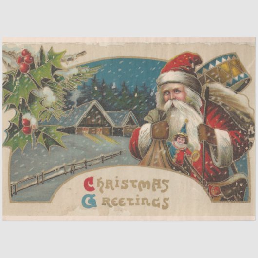 Vintager Weihnachtsmann und Mistletoe Seidenpapier (Vorderseite)