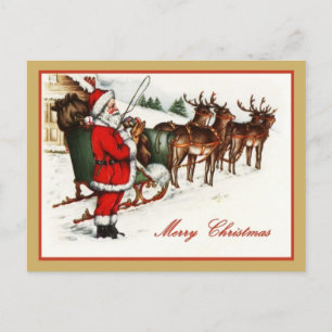Vintager Weihnachtsmann und Reindeer frohe Weihnac Feiertagspostkarte