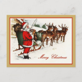 Vintager Weihnachtsmann und Reindeer frohe Weihnac Feiertagspostkarte