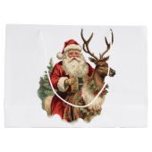Vintager Weihnachtsmann und Reindei Weihnachten Große Geschenktüte (Rückseite)