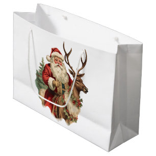 Vintager Weihnachtsmann und Reindei Weihnachten Große Geschenktüte