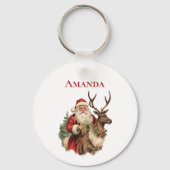 Vintager Weihnachtsmann und Reindei Weihnachten Schlüsselanhänger (Rückseite)