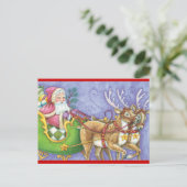 Vintager Weihnachtsmann und Rentier Feiertagspostkarte (Stehend Vorderseite)
