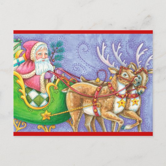 Vintager Weihnachtsmann und Rentier Feiertagspostkarte (Vorderseite)