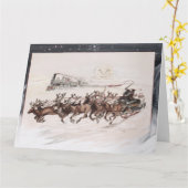 Vintager Weihnachtsmann und Rentier mit Mond; ca. Karte (Gelbe Blume)