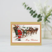 Vintager Weihnachtsmann und Rentier Postkarte (Stehend Vorderseite)