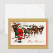 Vintager Weihnachtsmann und Rentier Postkarte (Vorne/Hinten)
