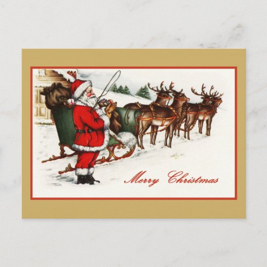 Vintager Weihnachtsmann und Rentier Postkarte (Vorderseite)