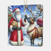 Vintager Weihnachtsmann und Rentier zu Weihnachten Keramikornament (Links)