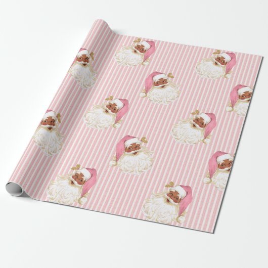 Vintager Weihnachtsmann und Rosa Streifen Weihnach Geschenkpapier (Ungerollt)