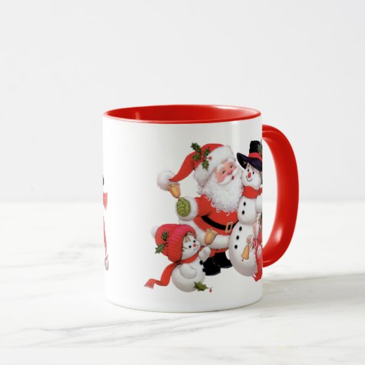 Vintager Weihnachtsmann und Schneemann Tasse (VorderseiteRechts)