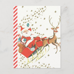 Vintager Weihnachtsmann und Sterne Feiertagspostkarte