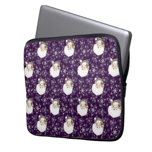 Vintager Weihnachtsmann und Sterne Laptopschutzhülle (Vorderseite Links)
