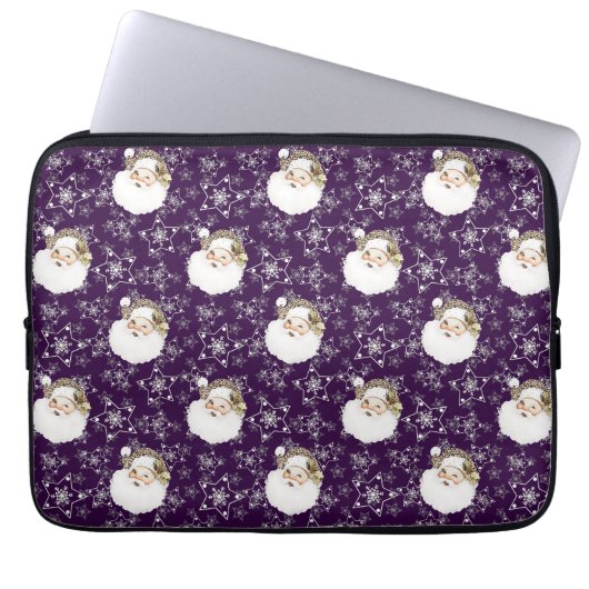 Vintager Weihnachtsmann und Sterne Laptopschutzhülle (Vorderseite)