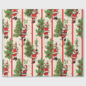 Vintager Weihnachtsmann und Streifen Geschenkpapier (Flach)