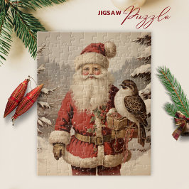 Vintager Weihnachtsmann und Vogelwinterpuzzle Puzzle