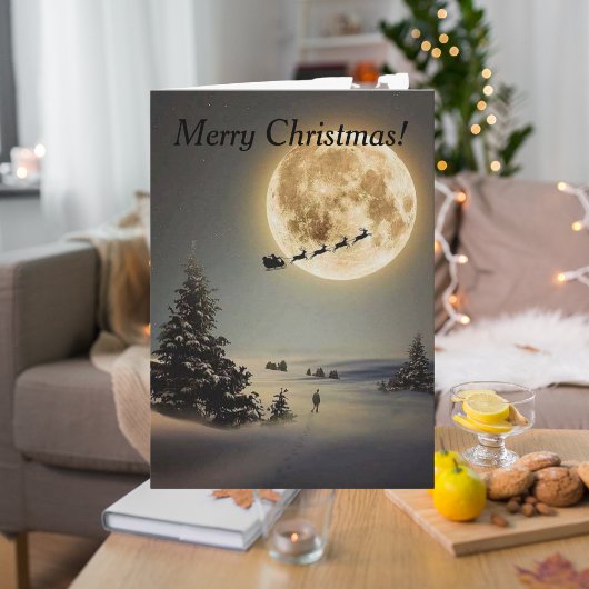 Vintager Weihnachtsmann unter Vollmond Karte