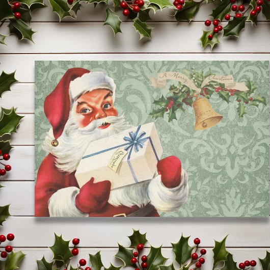 Vintager Weihnachtsmann Viktorianisch Green Seidenpapier