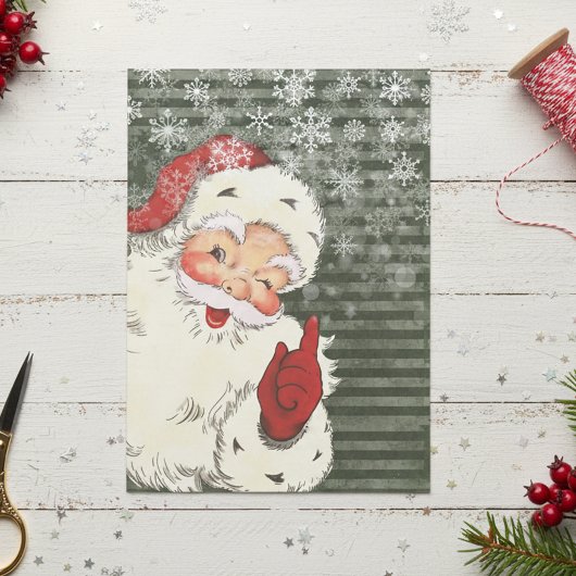 Vintager Weihnachtsmann Viktorianische Grüne Strei Seidenpapier