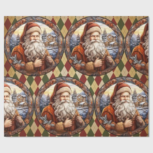 Vintager Weihnachtsmann Weihnachten Geschenkpapier (Flach)
