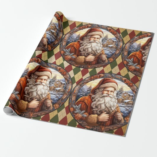 Vintager Weihnachtsmann Weihnachten Geschenkpapier (Ungerollt)