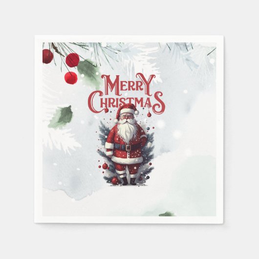 Vintager Weihnachtsmann Weihnachten Weihnachtsfeie Serviette (Vorderseite)