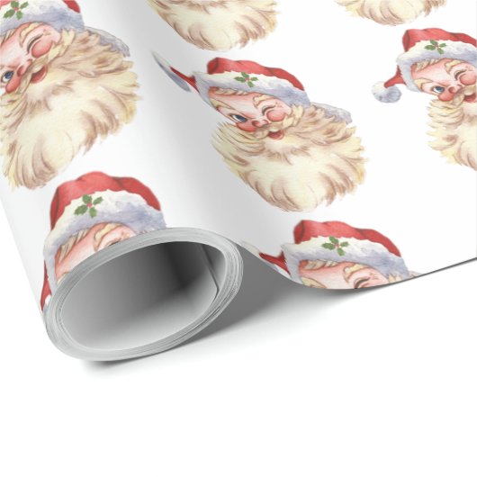 Vintager Weihnachtsmann Weißer Hintergrund Geschenkpapier (Rolleneckpunkt)