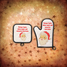 Vintager Weihnachtsmann: Wo Magie und Erinnerungen Ofenhandschuh & Topflappen-Set