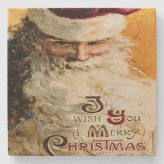 Vintager Weihnachtsmann wünscht frohe Weihnachten Steinuntersetzer (Vorderseite)