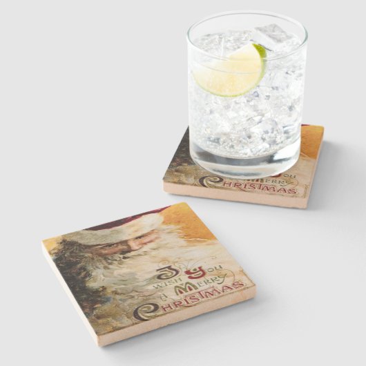 Vintager Weihnachtsmann wünscht frohe Weihnachten Steinuntersetzer (Seitenansicht)