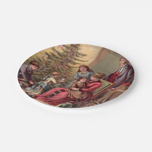 Vintager Weihnachtsmorgen Pappteller (Schrägansicht)