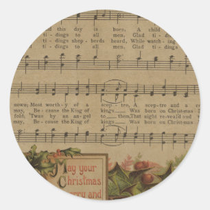 Vintager Weihnachtsmusik-Blatt-Feiertag Runder Aufkleber