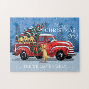 Vintager Weihnachtsroter LKW mit Hunden Familienna Puzzle
