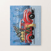 Vintager Weihnachtsroter LKW mit Hunden Familienna Puzzle (Vertikal)