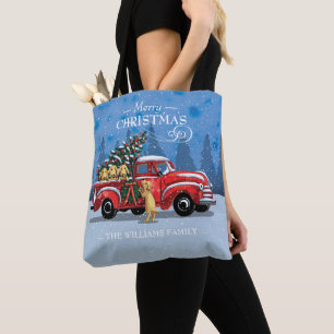 Vintager Weihnachtsroter LKW mit Hunden Familienna Tasche