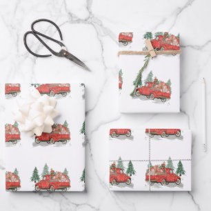 Vintager Weihnachtsrottruck Geschenkpapier Set