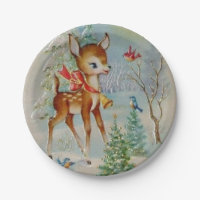 Vintager Weihnachtsrotwild Feiertags-Party-Teller
