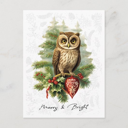 Vintager Weihnachtsschneegel und Evergreen Postkarte (Vorderseite)