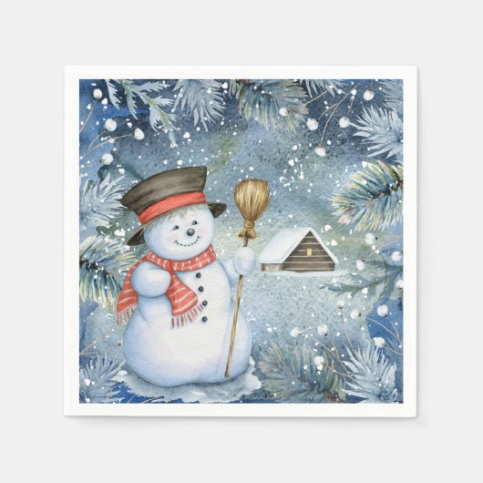 Vintager Weihnachtsschneemann Serviette (Vorderseite)