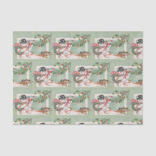 Vintager Weihnachtssnowman deckte Partygewebe mit Seidenpapier (Vorderseite)