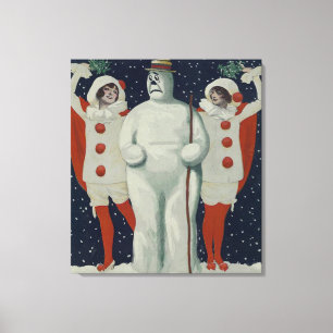 Vintager WeihnachtsSnowman und -damen Leinwanddruck