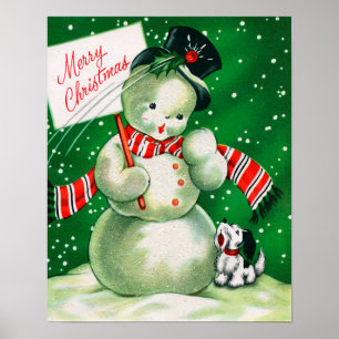 Vintager Weihnachtssnowman und Hundeplakat Poster