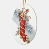 Vintager WeihnachtsStrumpf mit Spielwaren Keramikornament (Links)