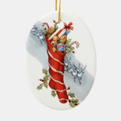 Vintager WeihnachtsStrumpf mit Spielwaren Keramikornament (Hinten)
