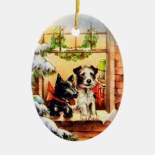 Vintager Weihnachtsterrier-Hund Keramikornament